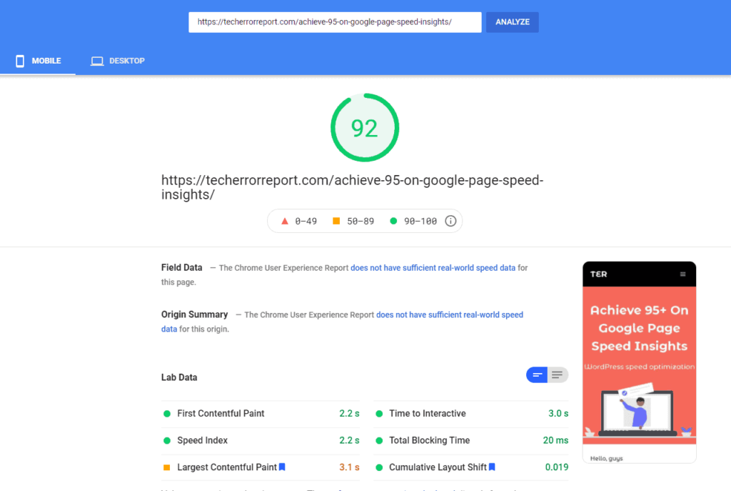Page Speed Insight Mobile